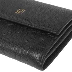 Pre Owned Carolina Herrera Black Monogram Embossed Leather French Compact Wallet