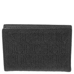Pre Owned Carolina Herrera Black Monogram Embossed Leather French Compact Wallet
