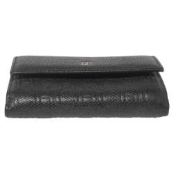 Pre Owned Carolina Herrera Black Monogram Embossed Leather French Compact Wallet
