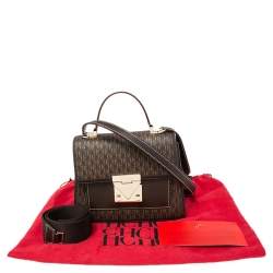 Pre Owned حقيبة كارولينا هيريرا يد علوية جلد وكانفاس مقوى مونوغرامي بني 