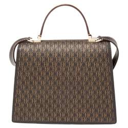 Pre Owned حقيبة كارولينا هيريرا يد علوية جلد وكانفاس مقوى مونوغرامي بني 