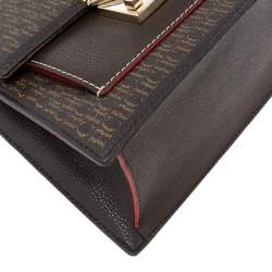 Pre Owned حقيبة كارولينا هيريرا يد علوية جلد وكانفاس مقوى مونوغرامي بني 