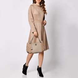 Pre Owned Carolina Herrera Beige Monogram Embossed Leather Chain Hobo