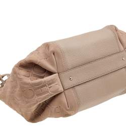 Pre Owned Carolina Herrera Beige Monogram Embossed Leather Chain Hobo