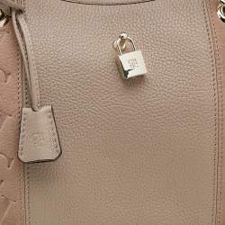 Pre Owned Carolina Herrera Beige Monogram Embossed Leather Chain Hobo