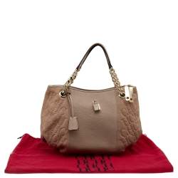 Pre Owned Carolina Herrera Beige Monogram Embossed Leather Chain Hobo
