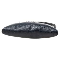 Pre Owned Carolina Herrera Navy Blue Leather Logo Crossbody Bag