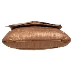 Pre Owned Carolina Herrera Metallic Gold Monogram Embossed Leather Bow Flap Shoulder Bag