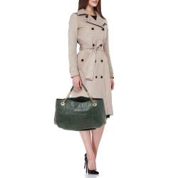 Pre Owned Carolina Herrera Green Monogram Embossed Leather Chain Handle Tote