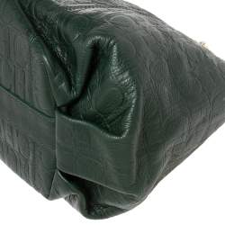 Pre Owned Carolina Herrera Green Monogram Embossed Leather Chain Handle Tote