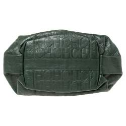 Pre Owned Carolina Herrera Green Monogram Embossed Leather Chain Handle Tote