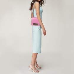 Pre Owned Carolina Herrera Pink/Off White Leather Flap Shoulder Bag