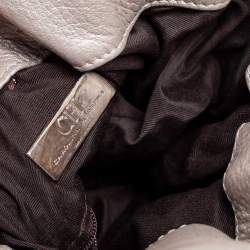 Pre Owned Carolina Herrera Metallic Silver Embossed Leather Bow Bucket Bag