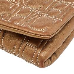 Pre Owned Carolina Herrera Metallic Gold Quilted Monogram Leather Clutch