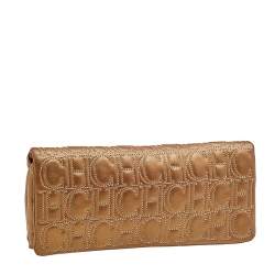 Pre Owned Carolina Herrera Metallic Gold Quilted Monogram Leather Clutch