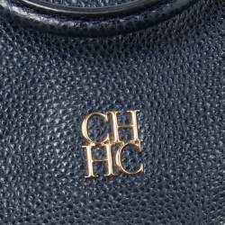 مملوكة مسبقًا حقيبة كارولينا هيريرا مينويتو جلد أزرق كحلي بقلاب ويد علوية 