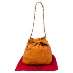 Pre Owned Carolina Herrera Orange Embossed Leather Bow Bucket Bag