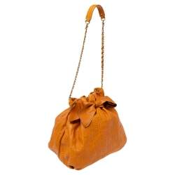 Pre Owned Carolina Herrera Orange Embossed Leather Bow Bucket Bag