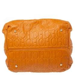Pre Owned Carolina Herrera Orange Embossed Leather Bow Bucket Bag