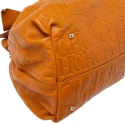 Pre Owned Carolina Herrera Orange Embossed Leather Bow Bucket Bag
