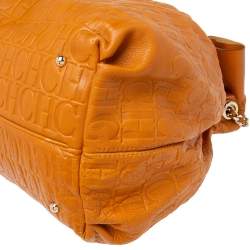 Pre Owned Carolina Herrera Orange Embossed Leather Bow Bucket Bag