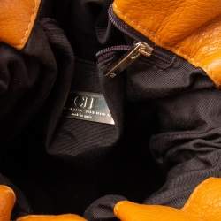 Pre Owned Carolina Herrera Orange Embossed Leather Bow Bucket Bag