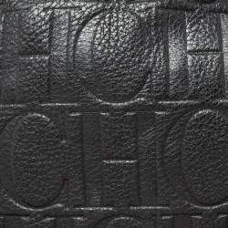 Pre Owned Carolina Herrera Black Monogram Embossed Leather Audrey Shoulder Bag