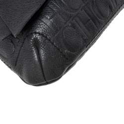 Pre Owned Carolina Herrera Black Monogram Embossed Leather Audrey Shoulder Bag