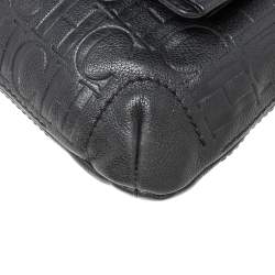 Pre Owned Carolina Herrera Black Monogram Embossed Leather Audrey Shoulder Bag