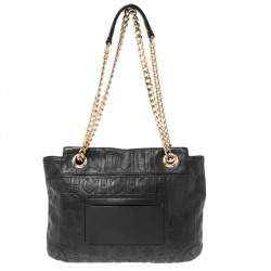 Pre Owned Carolina Herrera Black Monogram Embossed Leather Audrey Shoulder Bag
