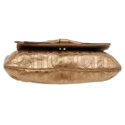 Pre Owned Carolina Herrera Gold Monogram Embossed Leather Audrey Bow Shoulder Bag