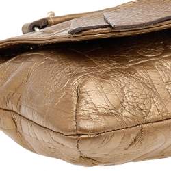 Pre Owned Carolina Herrera Gold Monogram Embossed Leather Audrey Bow Shoulder Bag