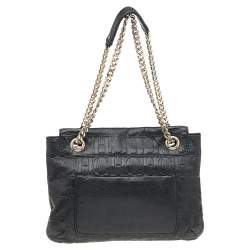 Pre Owned Carolina Herrera Black Monogram Embossed Leather Audrey Bow Flap Shoulder Bag