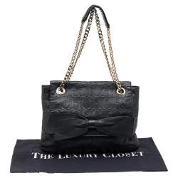 Pre Owned Carolina Herrera Black Monogram Embossed Leather Audrey Bow Flap Shoulder Bag