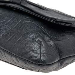 Pre Owned Carolina Herrera Black Monogram Embossed Leather Audrey Bow Flap Shoulder Bag