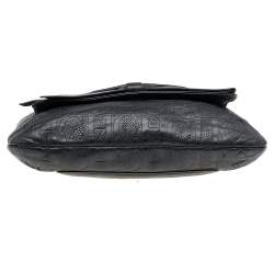 Pre Owned Carolina Herrera Black Monogram Embossed Leather Audrey Bow Flap Shoulder Bag