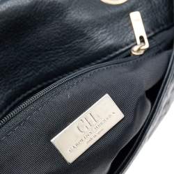 Pre Owned Carolina Herrera Black Monogram Embossed Leather Audrey Bow Flap Shoulder Bag