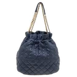 Carolina Herrera Blue Quilted Leather Bucket Bag