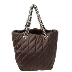 Pre Owned Carolina Herrera Brown Quilted Nylon Chain Tote