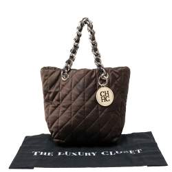 Pre Owned Carolina Herrera Brown Quilted Nylon Chain Tote