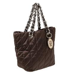 Pre Owned Carolina Herrera Brown Quilted Nylon Chain Tote