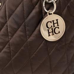 Pre Owned Carolina Herrera Brown Quilted Nylon Chain Tote