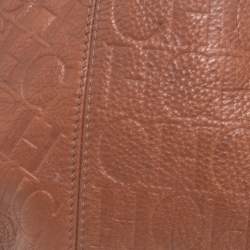 Pre Owned Carolina Herrera Brown Signature Embossed Leather Chain Hobo