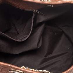Pre Owned Carolina Herrera Brown Signature Embossed Leather Chain Hobo