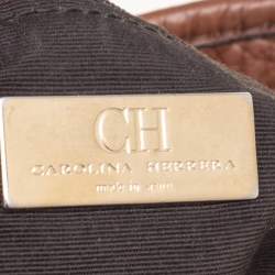 Pre Owned Carolina Herrera Brown Signature Embossed Leather Chain Hobo