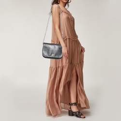 Pre Owned Carolina Herrera Black Leather Flap Crossbody Bag