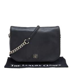 Pre Owned Carolina Herrera Black Leather Flap Crossbody Bag