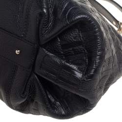 Pre Owned CH Carolina Herrera Black Monogram Leather Chain Hobo