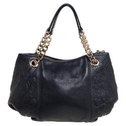 Pre Owned CH Carolina Herrera Black Monogram Leather Chain Hobo