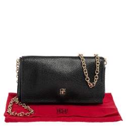Pre Owned Carolina Herrera Black Leather Flap Chain Shoulder Bag